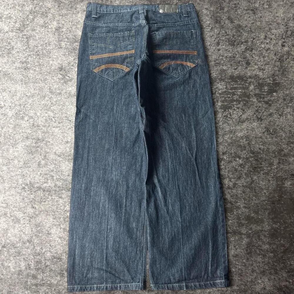 Vintage Rocawear Men’s 34 Jeans Y2K Bagg Denim Orange Stitching Embroidered